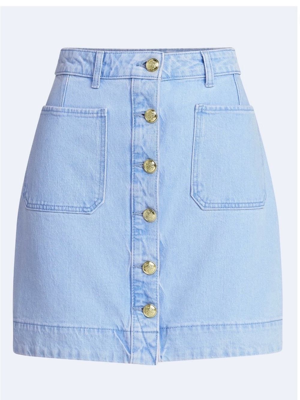 NWT Free Assembly Denim Button Front Mini Skirt Light Wash Gold Womens Size 2 - Picture 10 of 11